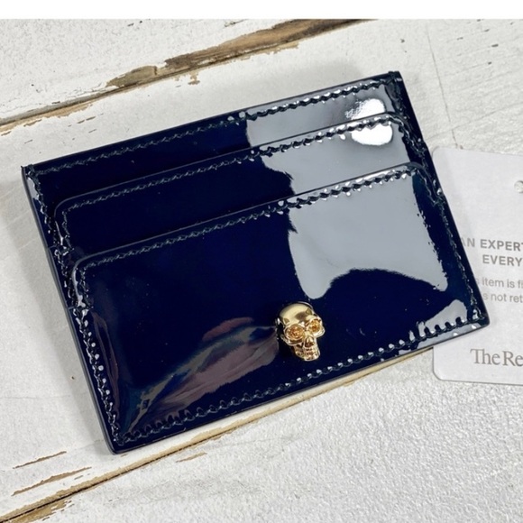 Alexander McQueen Accessories - Authentic Alexander McQueen Midnight Navy Crystal Skull Card Holder